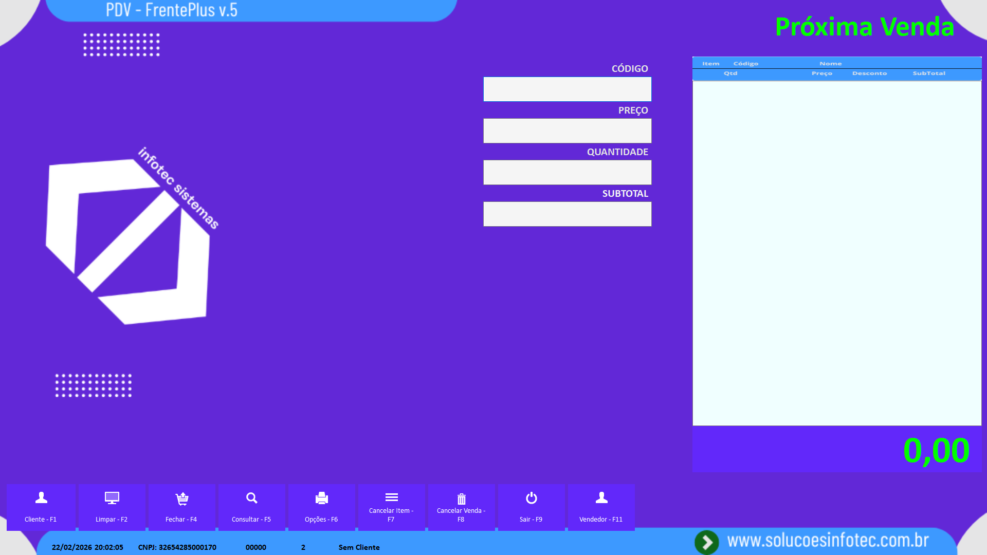 Tela do PDV FrentePlus
